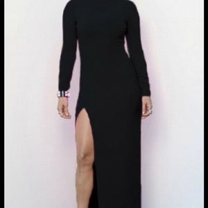 Black long sleeve slit dress